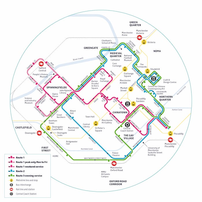 manchester city bus tour map