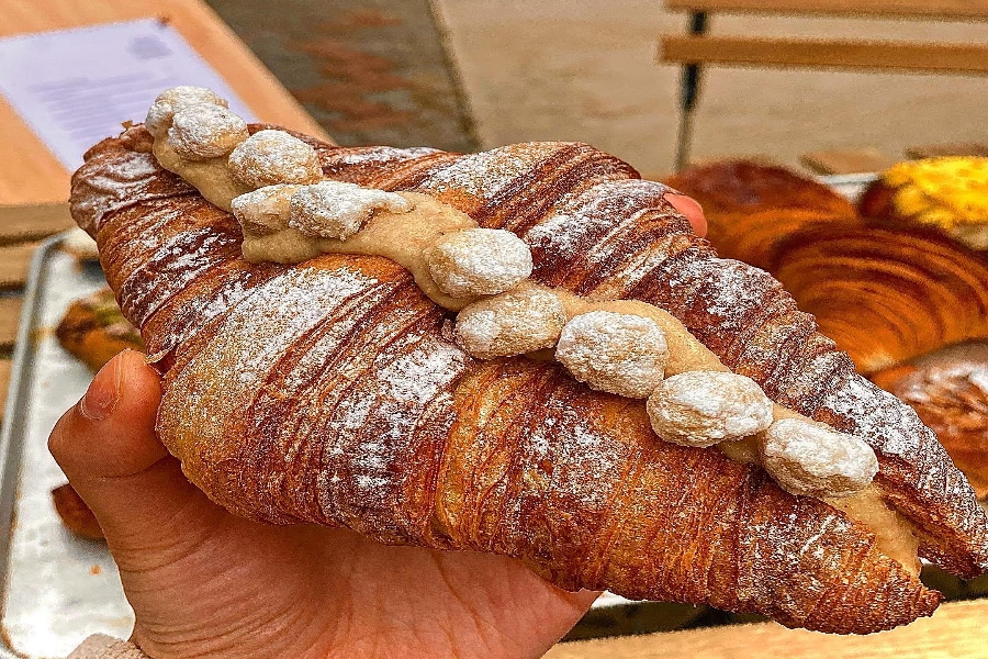 A close-up of the Hazelnut twice-baked croissant.