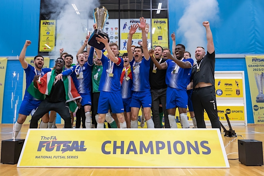 The Manchester Futsal Club squad celebrating their Grand Final victory